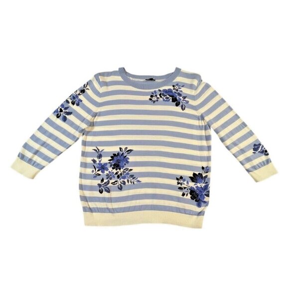 Talbots Petite Botanical Striped Crewneck Sweater – Size LP - Picture 1 of 11
